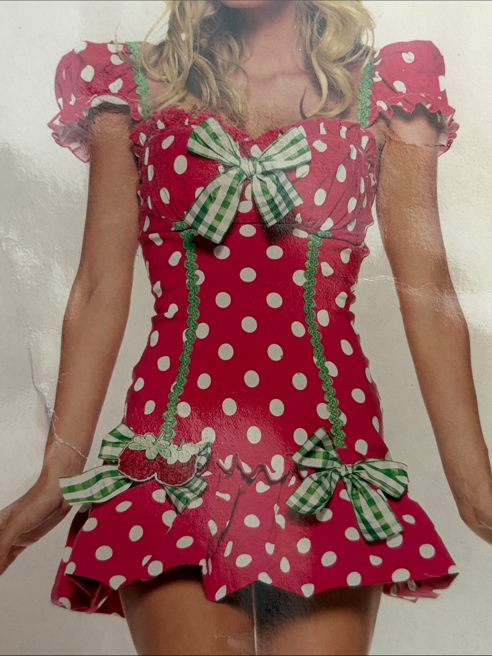 Leg Avenue Raspberry Girl Pink Polka Dot Bubble Dress with Green Accents, small